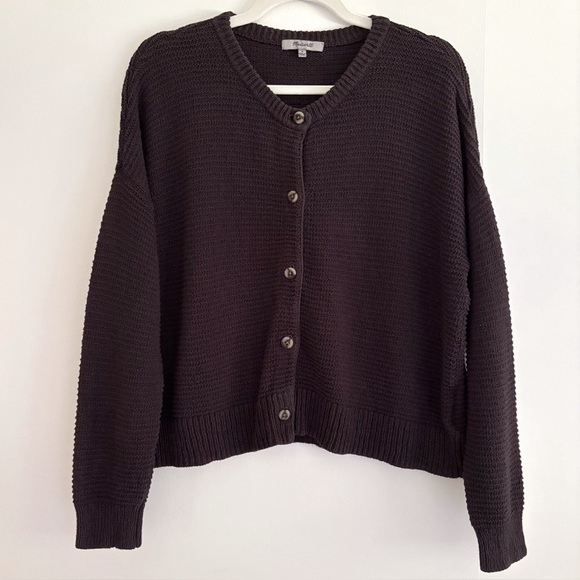 Madewell Sweaters - Madewell Cardigan Sweater Cotton Blend Crop Buttoned Dark Gray Size M